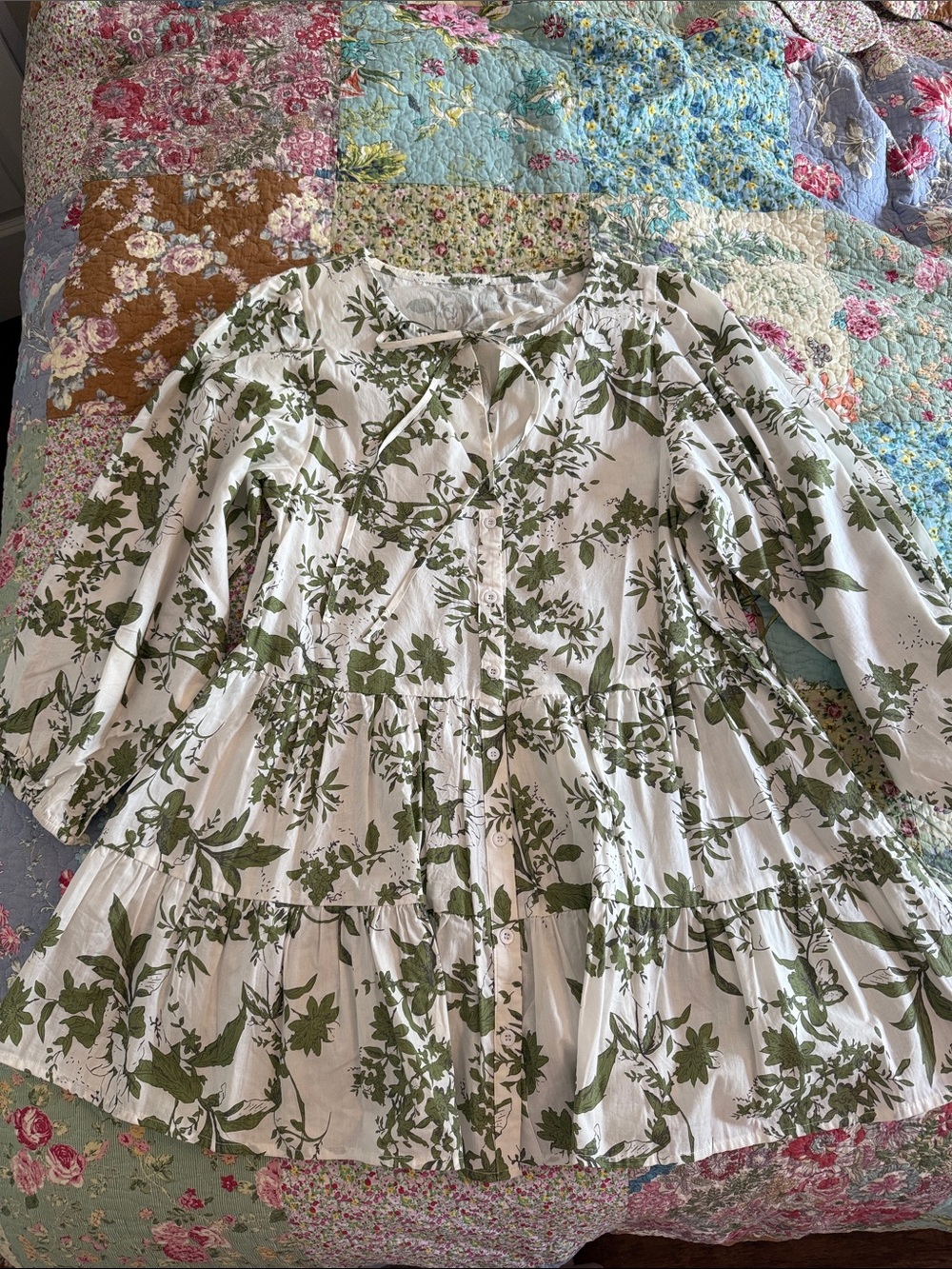 Dress Tunic with Olive Green Floral Print